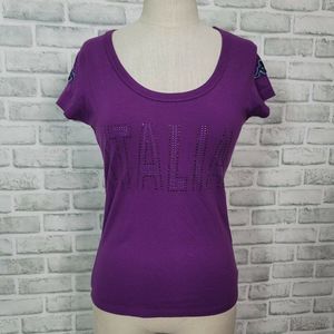 Kappa Womens M Bejeweled Italia Purple Short‎ Sleeve Tshirt Scoop Neck NEW